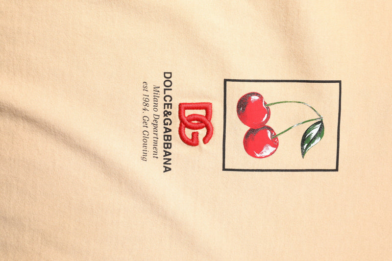 Beige Cotton Logo Print Crew Neck T-shirt Dolce & Gabbana
