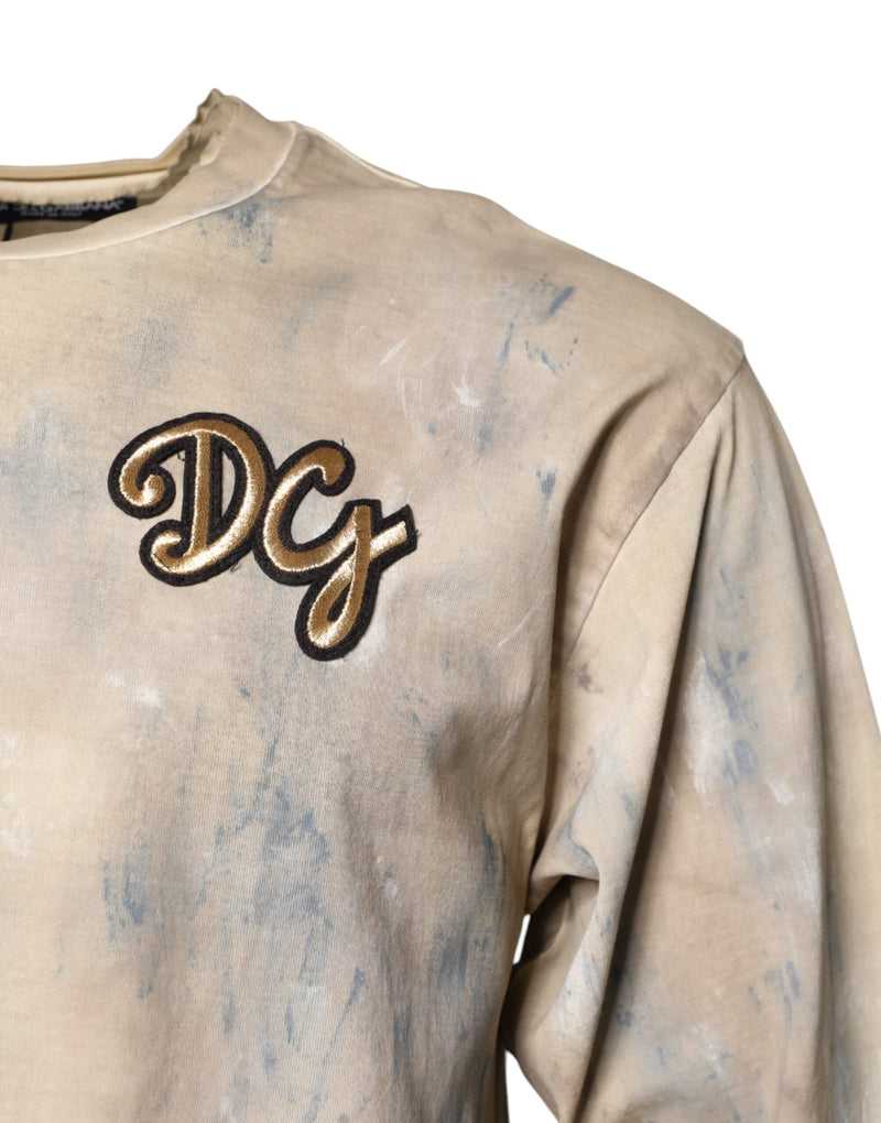 Beige Tie Dye DG Embroidery Cropped T-shirt Dolce & Gabbana
