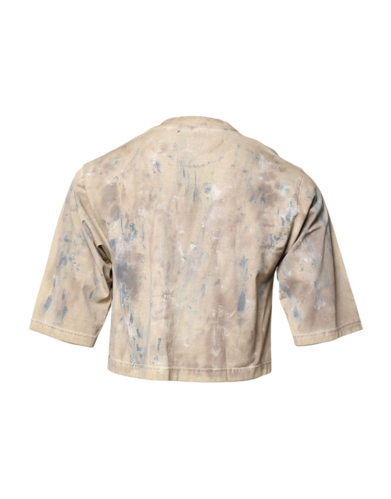 Beige Tie Dye DG Embroidery Cropped T-shirt Dolce & Gabbana