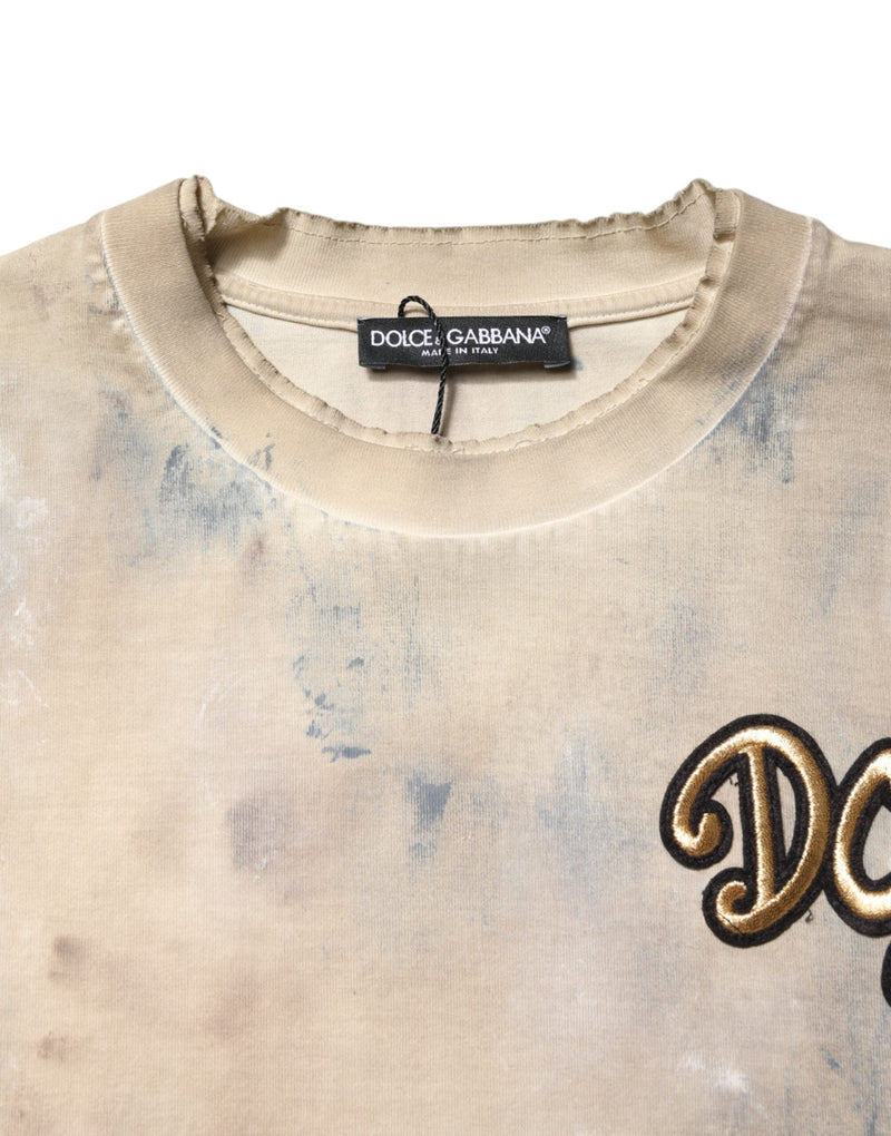 Beige Tie Dye DG Embroidery Cropped T-shirt Dolce & Gabbana
