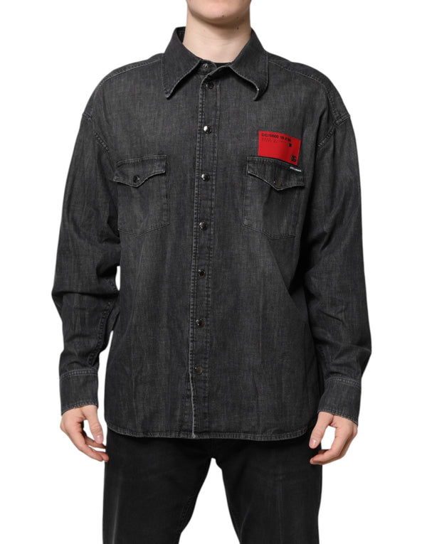 Gray Long Sleeves Button Down Denim Shirt Dolce & Gabbana