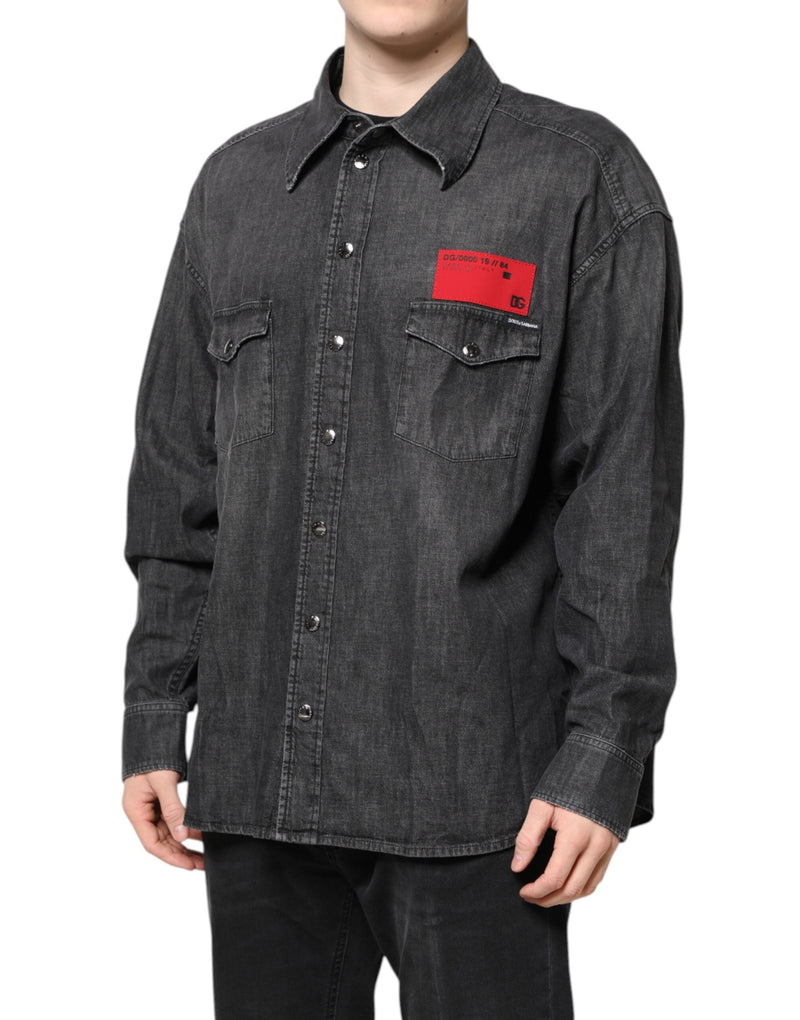 Gray Long Sleeves Button Down Denim Shirt Dolce & Gabbana
