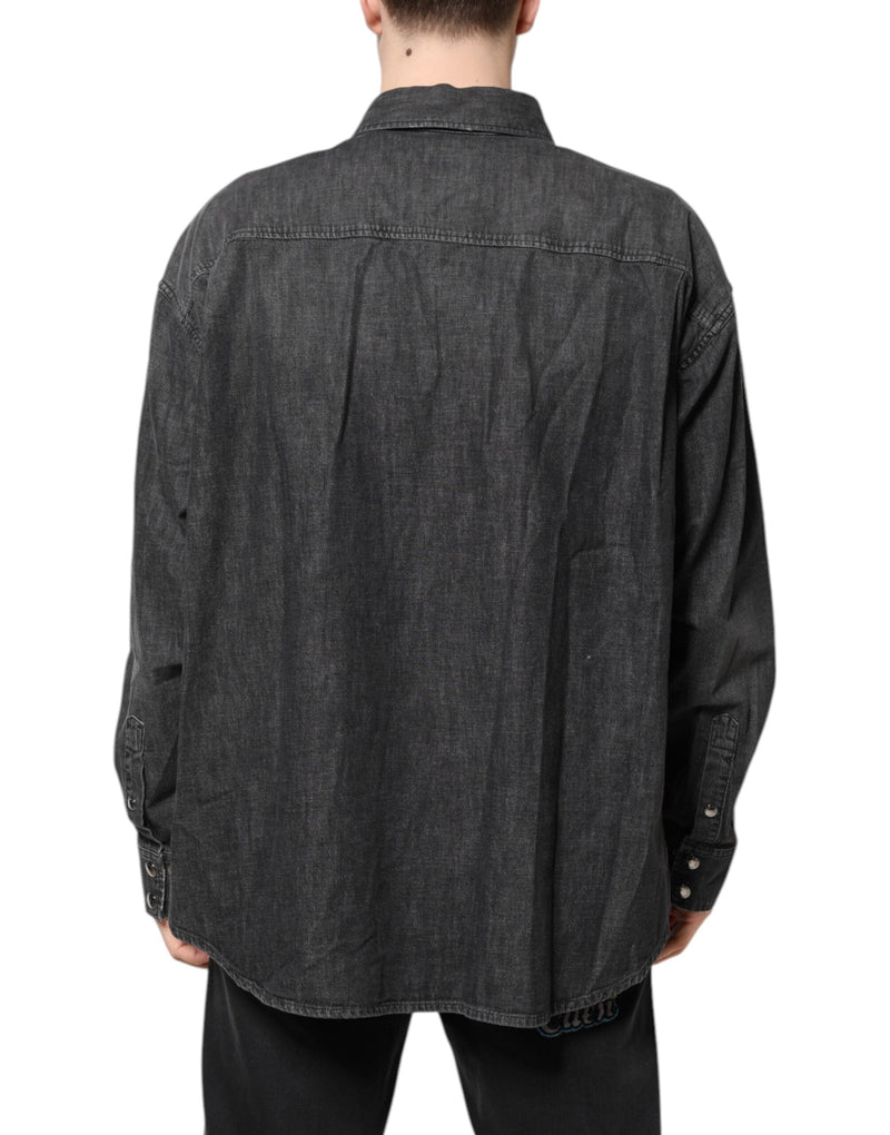 Gray Long Sleeves Button Down Denim Shirt Dolce & Gabbana
