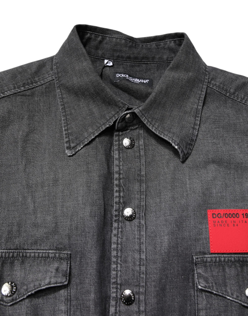 Gray Long Sleeves Button Down Denim Shirt Dolce & Gabbana