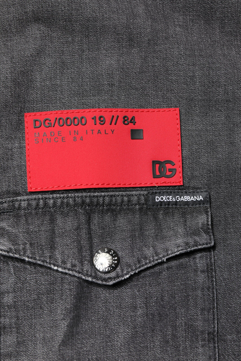 Gray Long Sleeves Button Down Denim Shirt Dolce & Gabbana