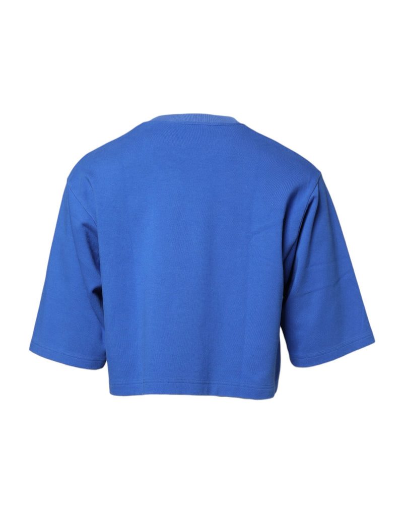 Blue Printed Cotton Cropped Crew Neck T-shirt Dolce & Gabbana