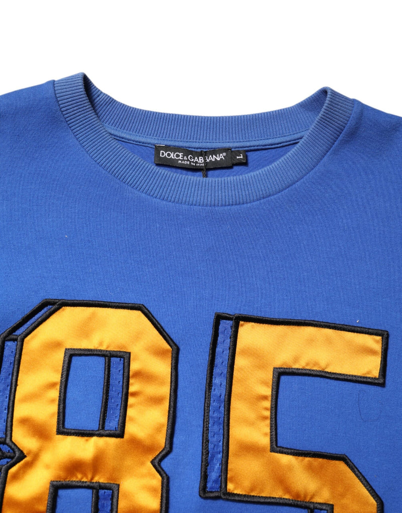 Blue Printed Cotton Cropped Crew Neck T-shirt Dolce & Gabbana