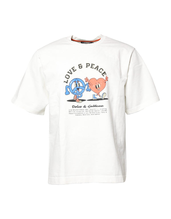 White LOVE & PEACE Print Crew Neck T-shirt Dolce & Gabbana