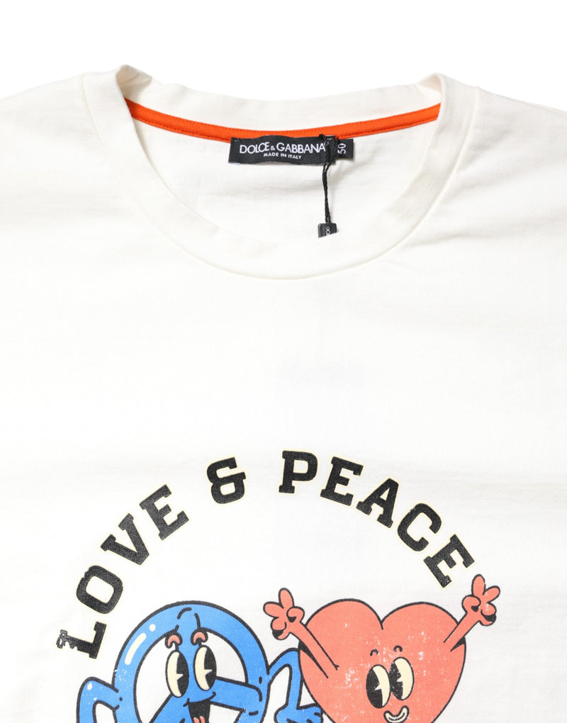 White LOVE & PEACE Print Crew Neck T-shirt Dolce & Gabbana