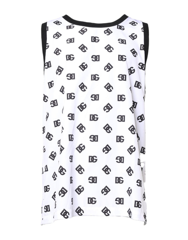 White Polyester Sleeveless DG Logo T-shirt Dolce & Gabbana