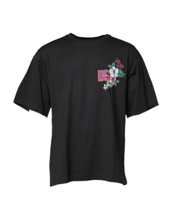 Black DG Floral Print Crew Neck T-shirt Dolce & Gabbana
