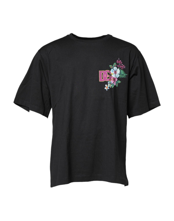 Black DG Floral Print Crew Neck T-shirt Dolce & Gabbana
