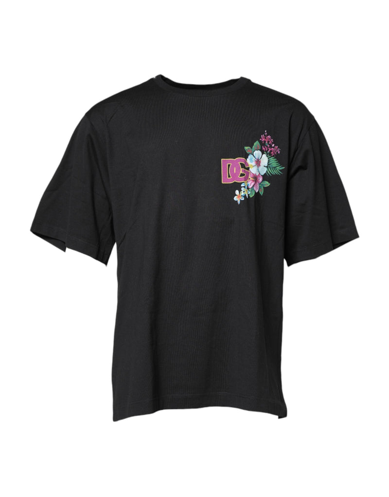Black DG Floral Print Crew Neck T-shirt Dolce & Gabbana