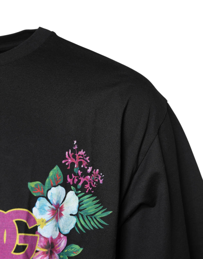 Black DG Floral Print Crew Neck T-shirt Dolce & Gabbana