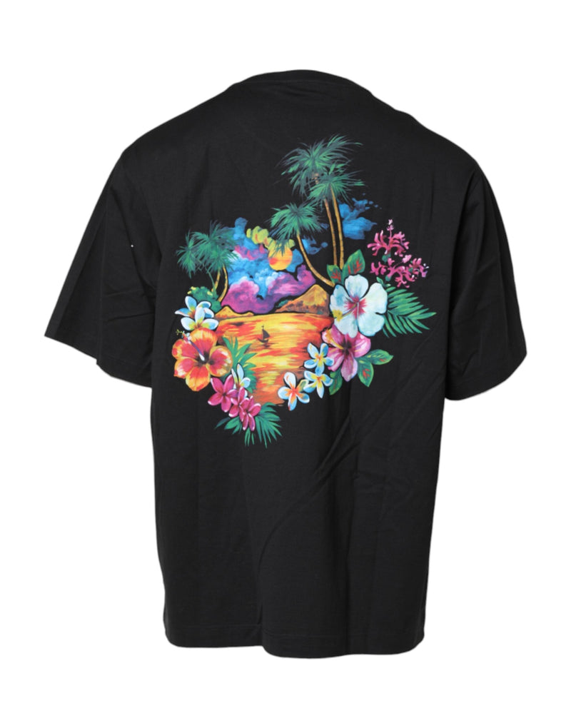 Black DG Floral Print Crew Neck T-shirt Dolce & Gabbana