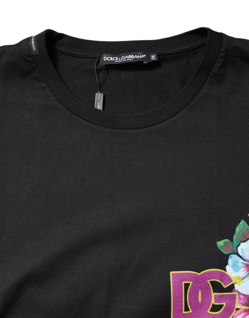 Black DG Floral Print Crew Neck T-shirt Dolce & Gabbana