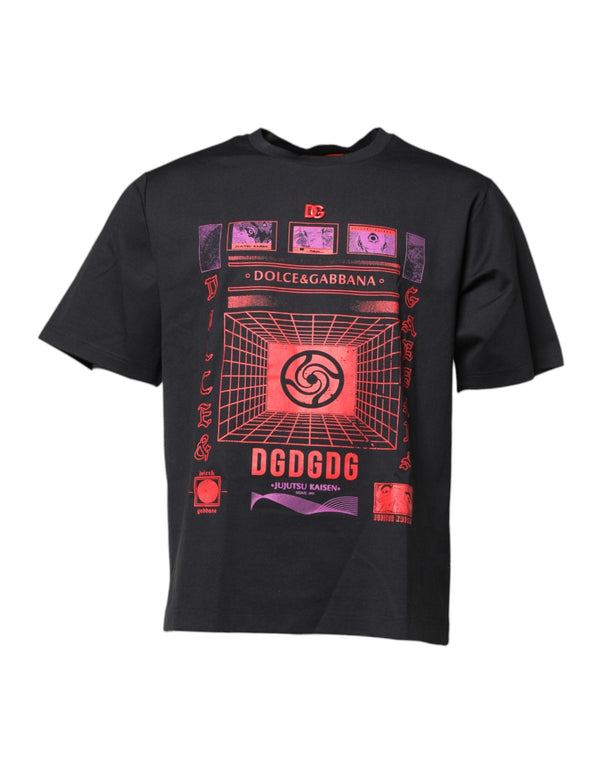 Black Cotton Graphic Print Crew Neck T-shirt Dolce & Gabbana