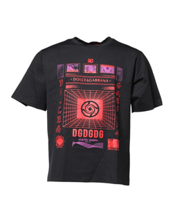 Black Cotton Graphic Print Crew Neck T-shirt Dolce & Gabbana