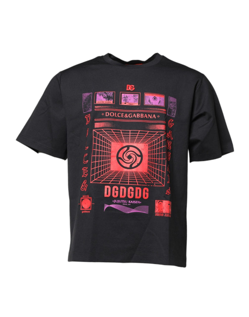 Black Cotton Graphic Print Crew Neck T-shirt Dolce & Gabbana