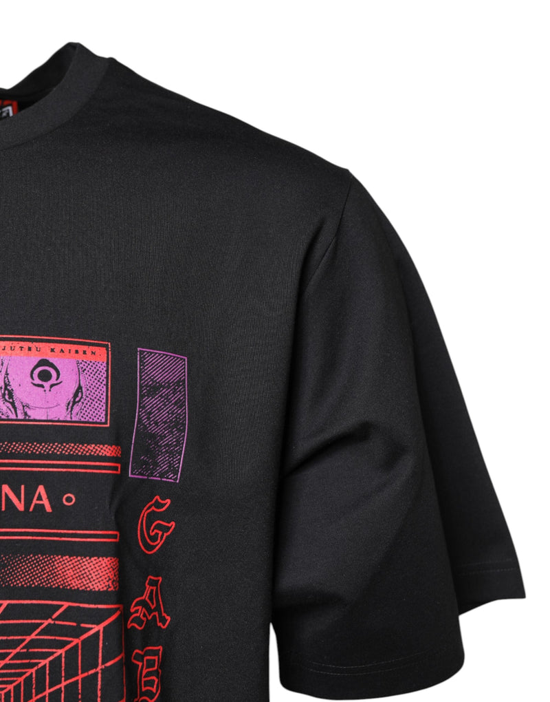Black Cotton Graphic Print Crew Neck T-shirt Dolce & Gabbana
