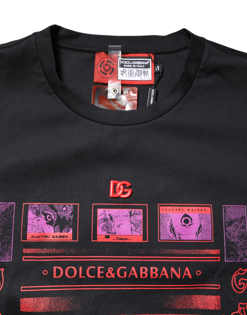 Black Cotton Graphic Print Crew Neck T-shirt Dolce & Gabbana