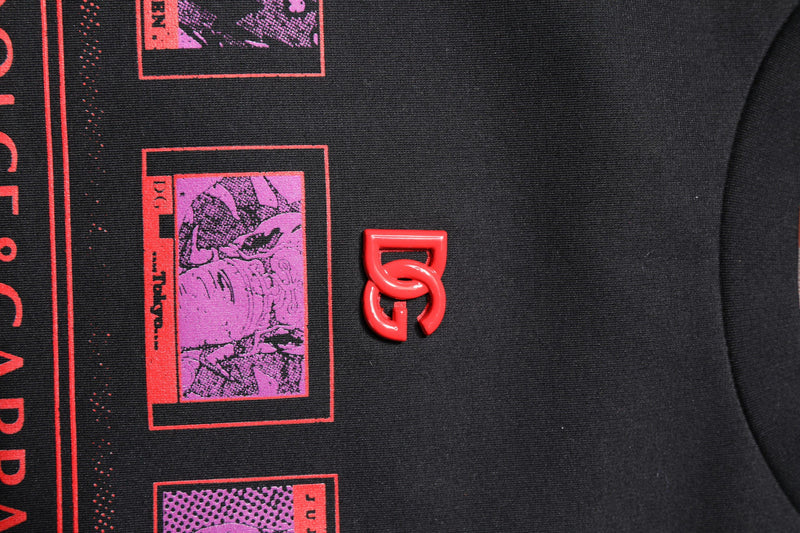Black Cotton Graphic Print Crew Neck T-shirt Dolce & Gabbana