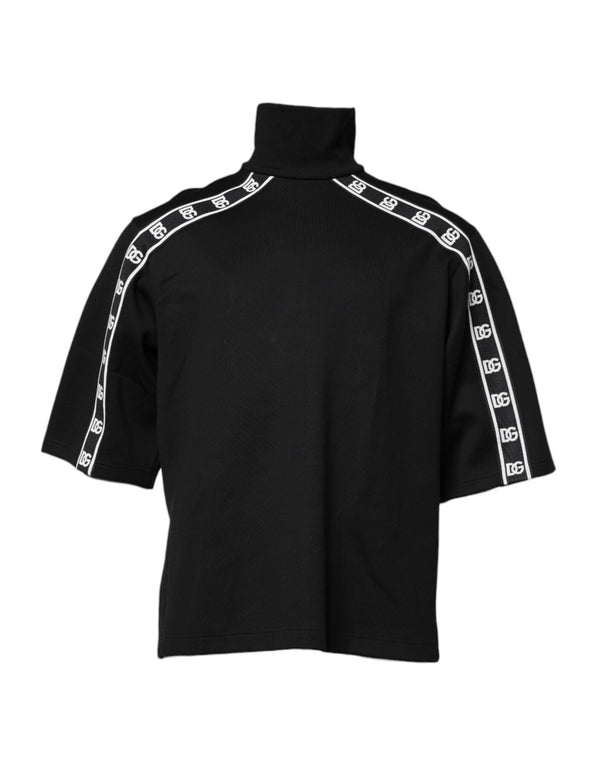 Black Cotton DG Print Turtleneck T-shirt Dolce & Gabbana