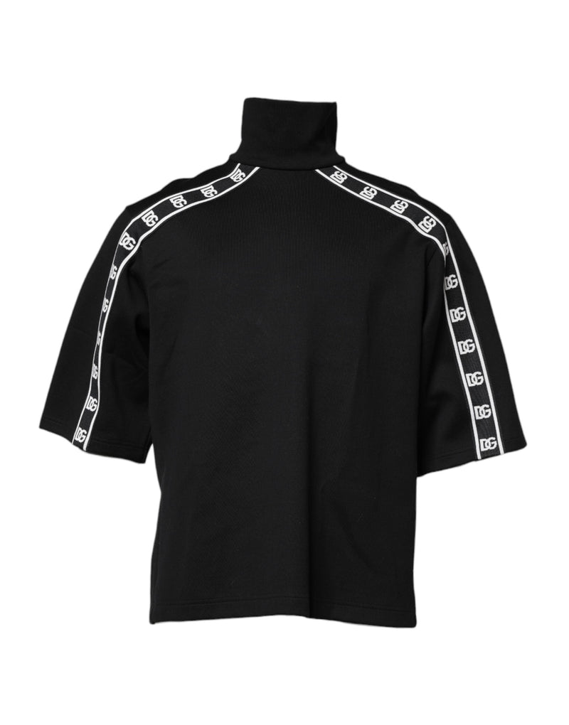 Black Cotton DG Print Turtleneck T-shirt Dolce & Gabbana