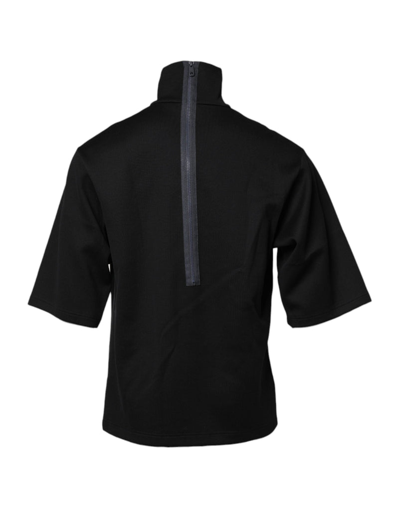 Black Cotton DG Print Turtleneck T-shirt Dolce & Gabbana