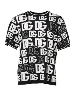 Black White Silk Knit DG Print T-shirt Dolce & Gabbana