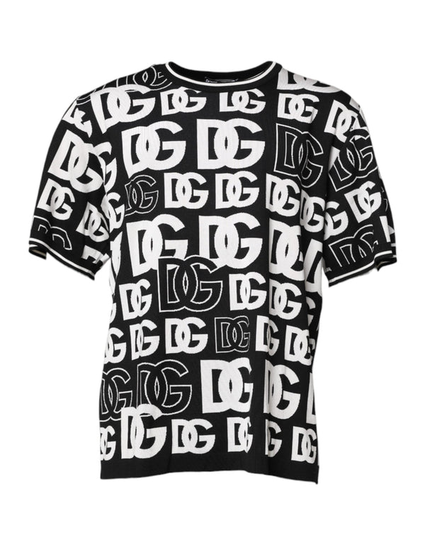 Black White Silk Knit DG Print T-shirt Dolce & Gabbana