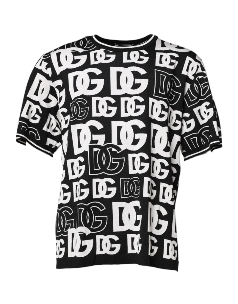 Black White Silk Knit DG Print T-shirt Dolce & Gabbana