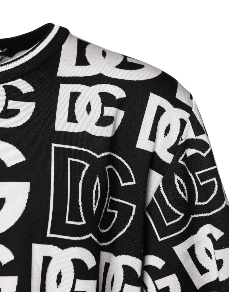 Black White Silk Knit DG Print T-shirt Dolce & Gabbana