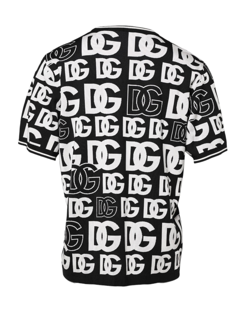 Black White Silk Knit DG Print T-shirt Dolce & Gabbana