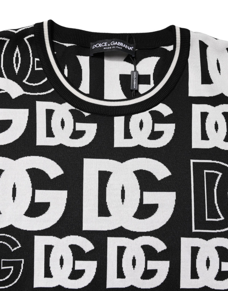 Black White Silk Knit DG Print T-shirt Dolce & Gabbana