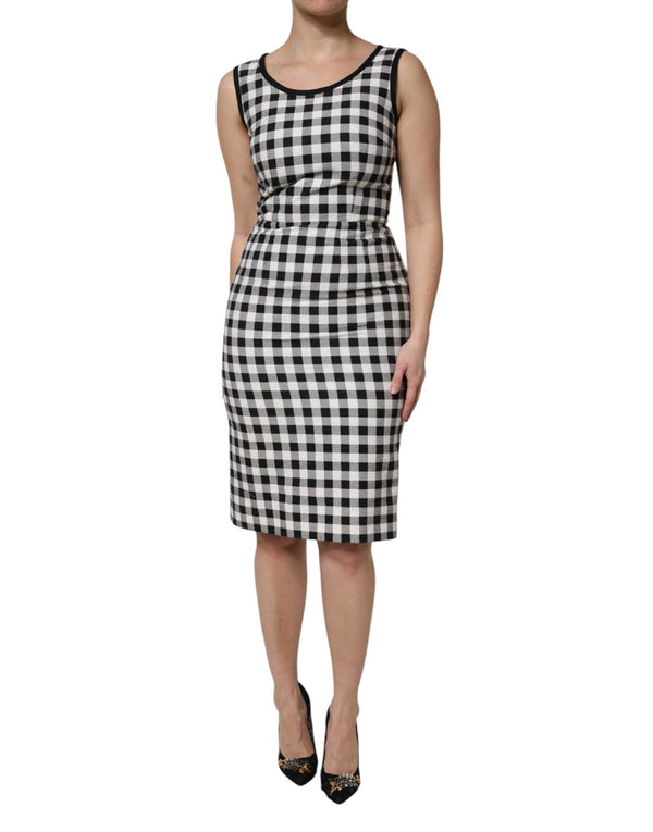 White Black Checkered Sleeveless Sheath Dress Dolce & Gabbana