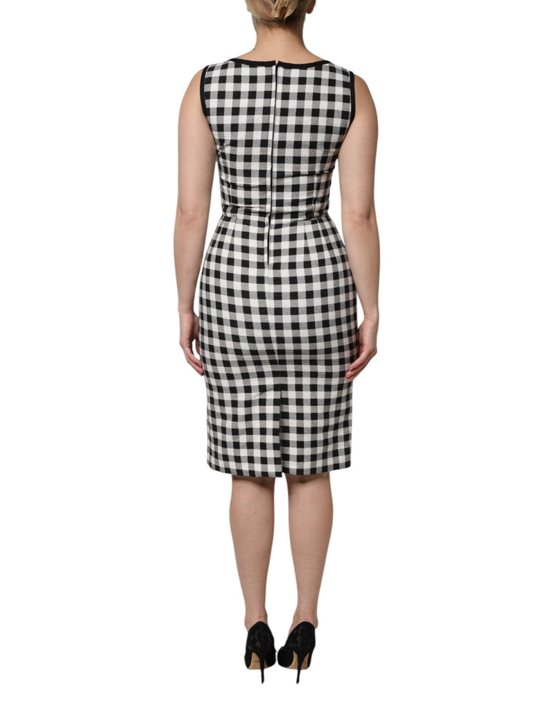 White Black Checkered Sleeveless Sheath Dress Dolce & Gabbana
