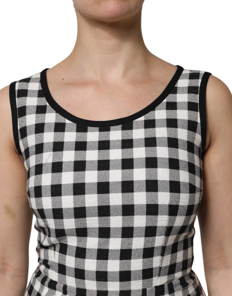 White Black Checkered Sleeveless Sheath Dress Dolce & Gabbana