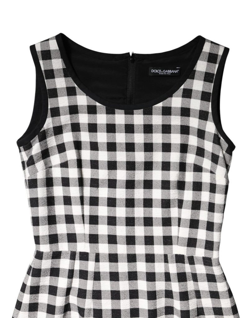 White Black Checkered Sleeveless Sheath Dress Dolce & Gabbana