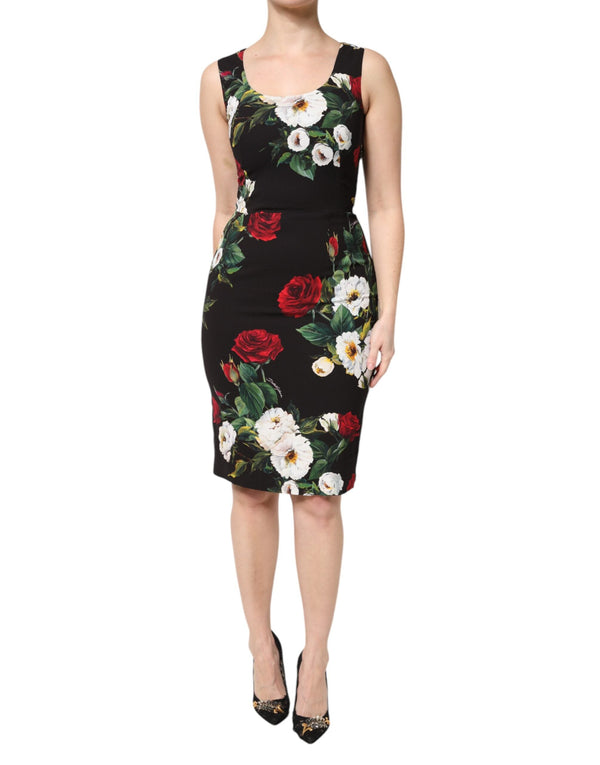 Black Floral Print Sleeveless Sheath Dress Dolce & Gabbana