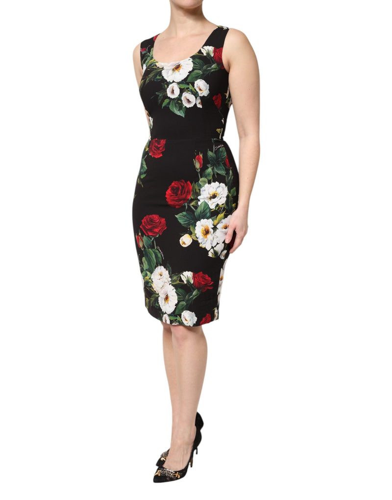 Black Floral Print Sleeveless Sheath Dress Dolce & Gabbana
