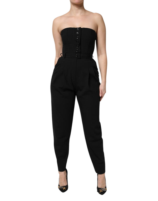 Black Wool Strapless Romper Jumpsuit Dress Dolce & Gabbana