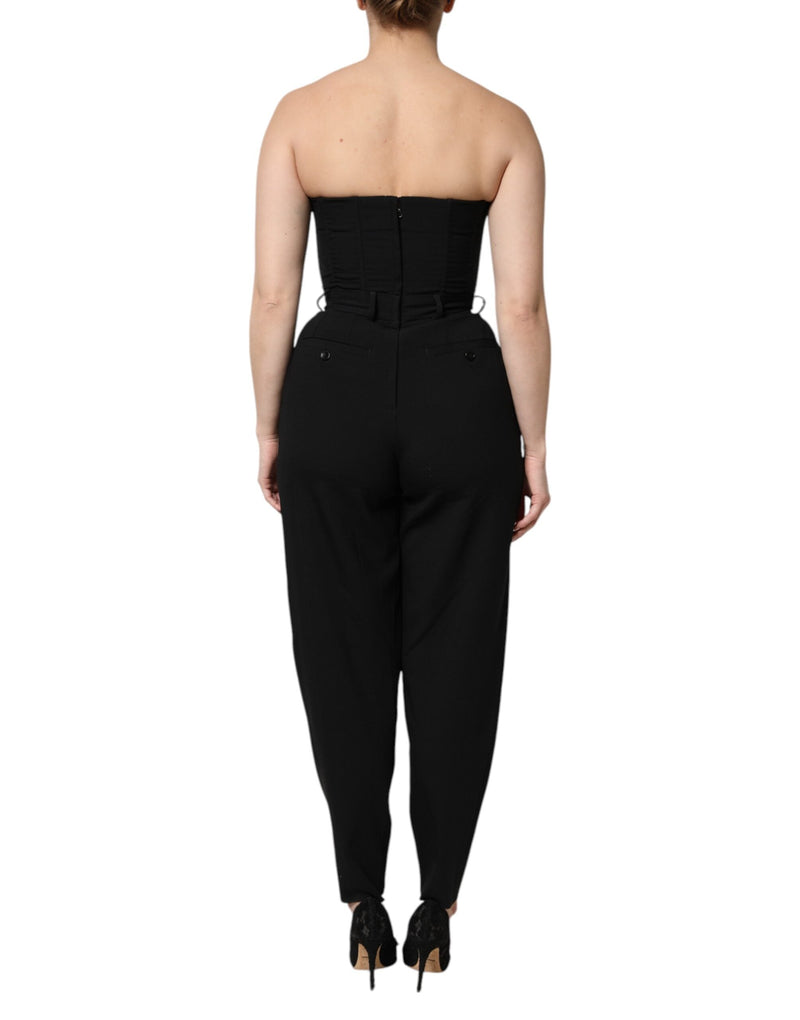 Black Wool Strapless Romper Jumpsuit Dress Dolce & Gabbana