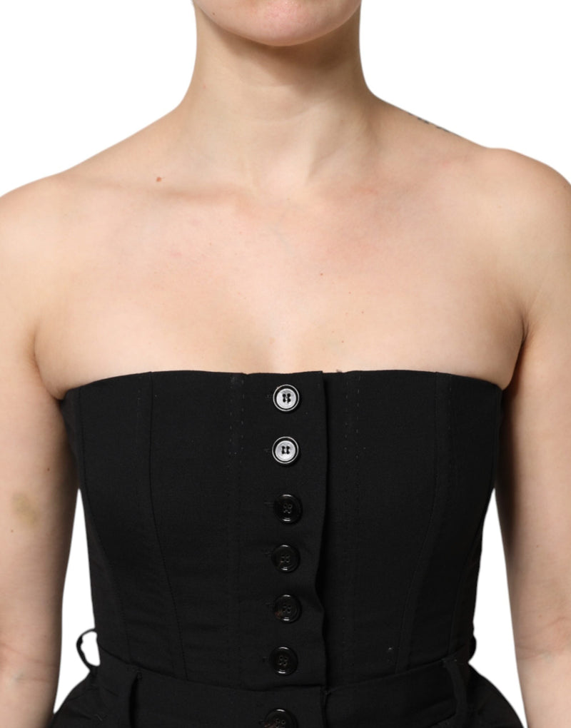 Black Wool Strapless Romper Jumpsuit Dress Dolce & Gabbana