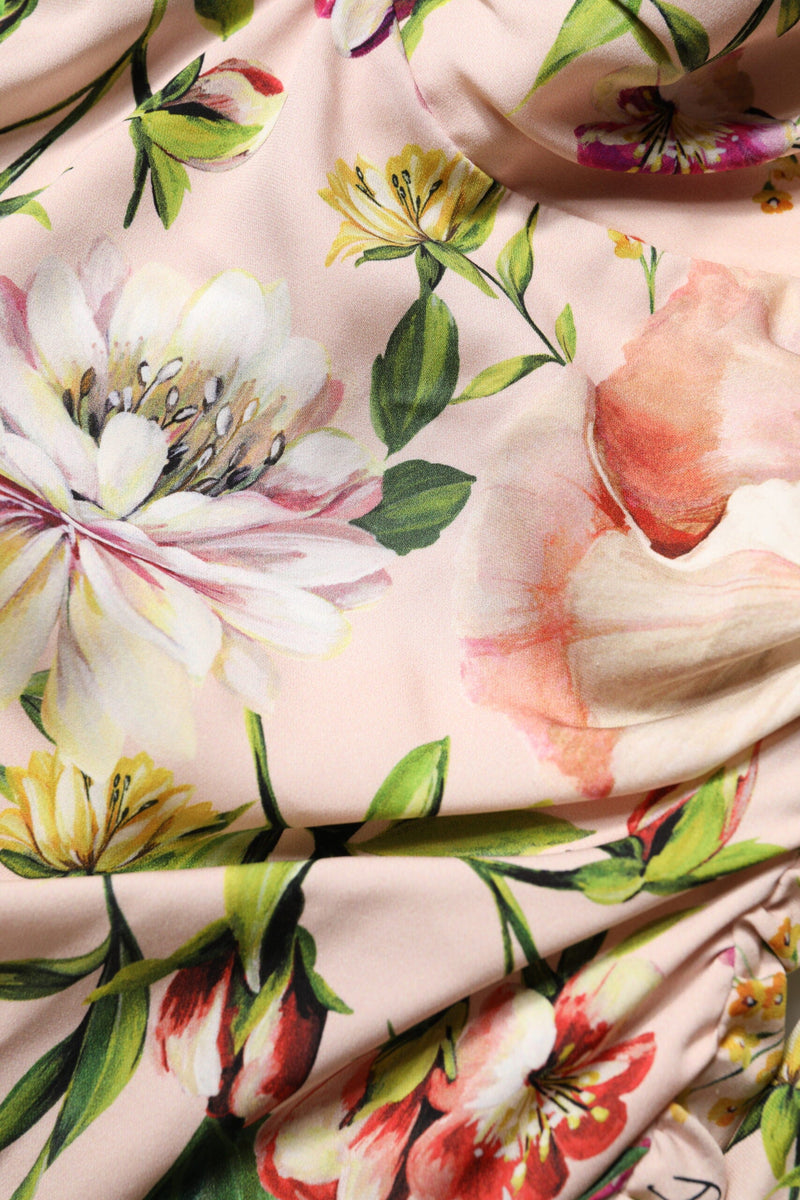 Pink Floral Silk Fit And Flared Midi Dress Dolce & Gabbana