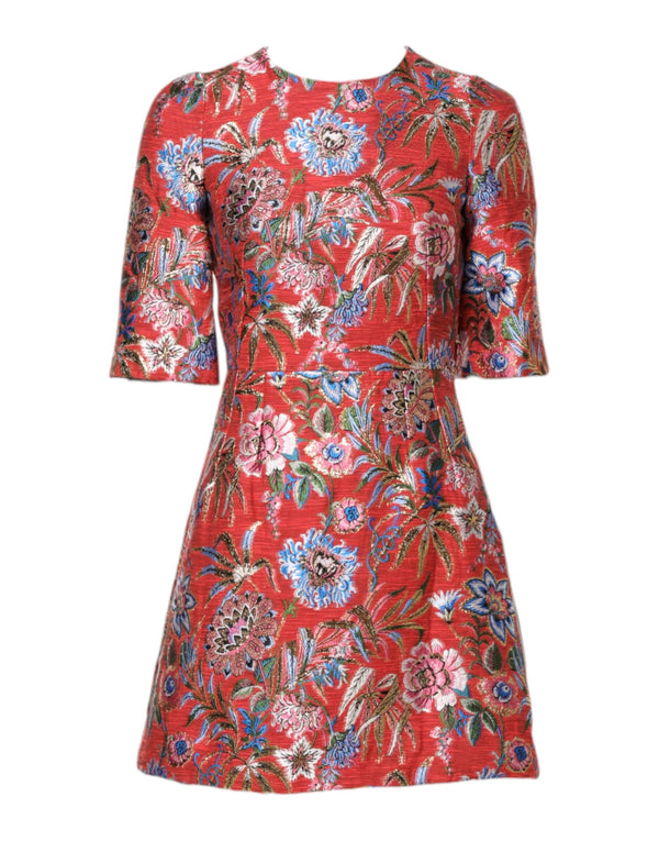 Red Floral Jacquard A-line Mini Dress Dolce & Gabbana
