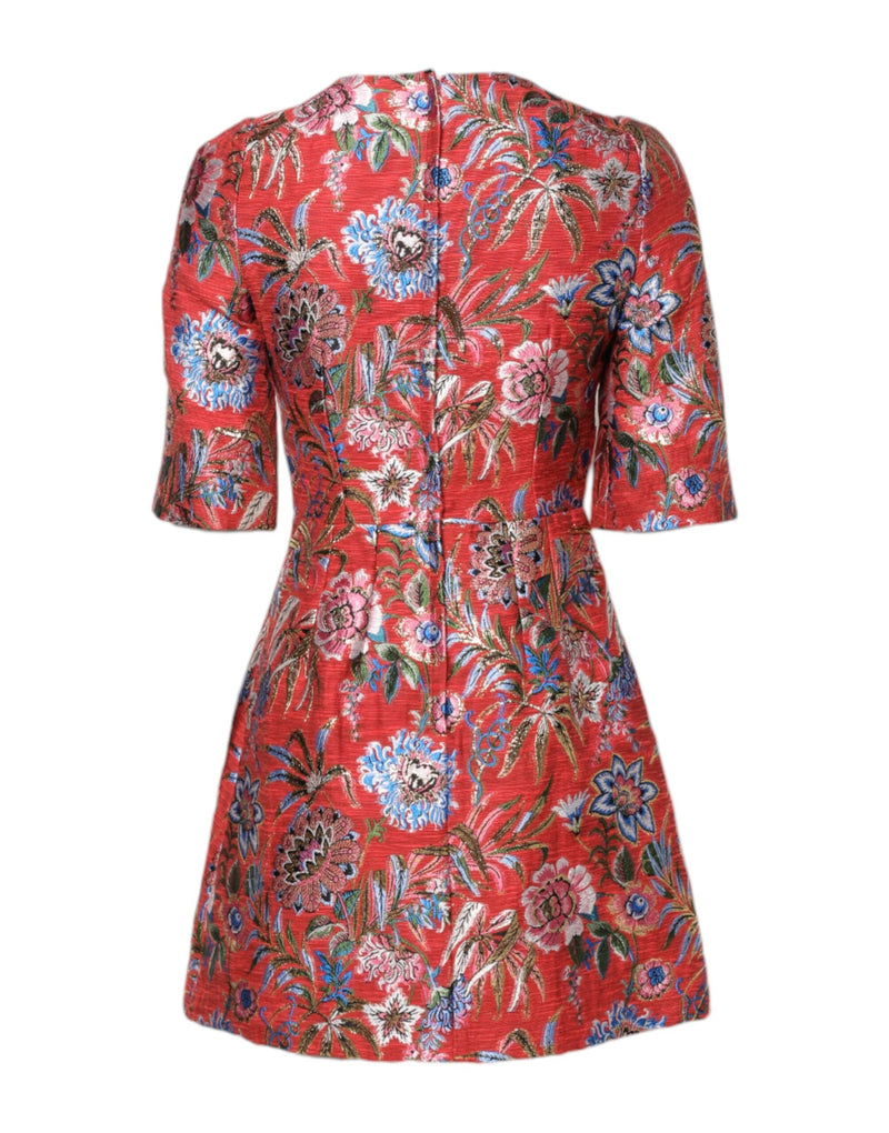 Red Floral Jacquard A-line Mini Dress Dolce & Gabbana