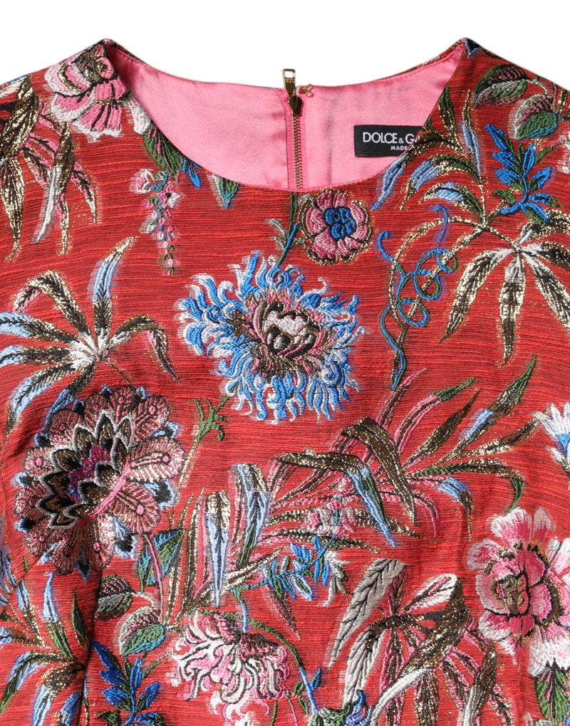 Red Floral Jacquard A-line Mini Dress Dolce & Gabbana