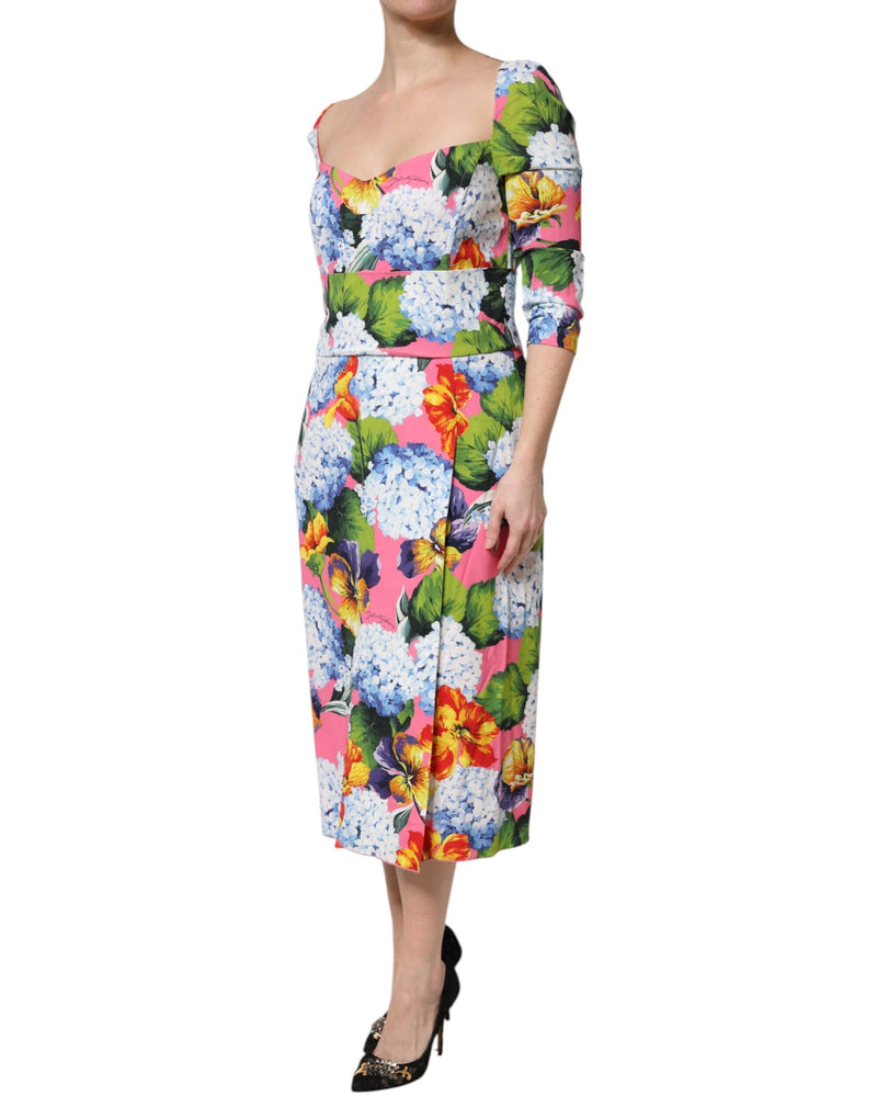 Multicolor Floral Pleated Sheath Midi  Dress Dolce & Gabbana