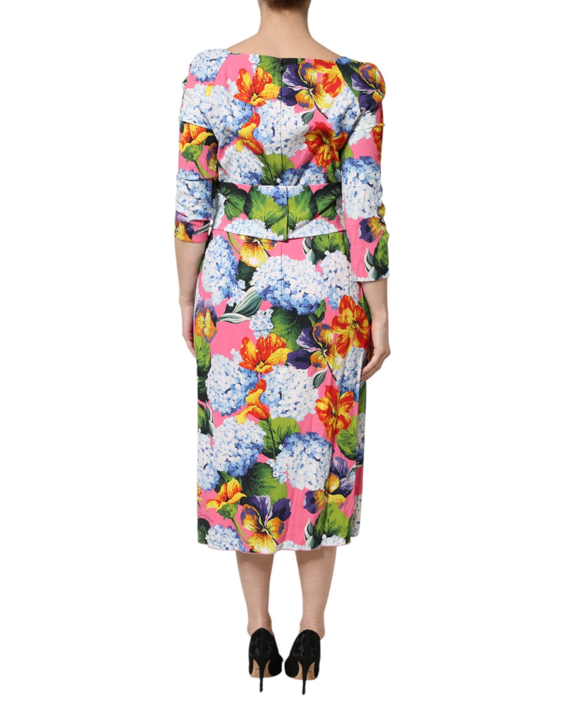 Multicolor Floral Pleated Sheath Midi  Dress Dolce & Gabbana